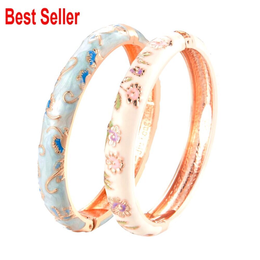 Alloy Cloisonne Cuff Bangle Bracelets with Enamel Flower Design